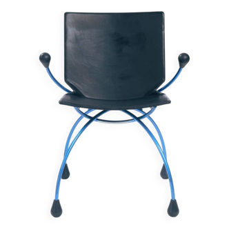 Postmodern metal leather chair by Boonzaaijer Mazairac, 1980s, Netherlands