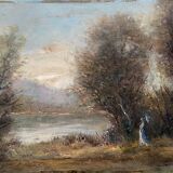 HST painting "The walk, young woman with the umbrella" signed Dervin