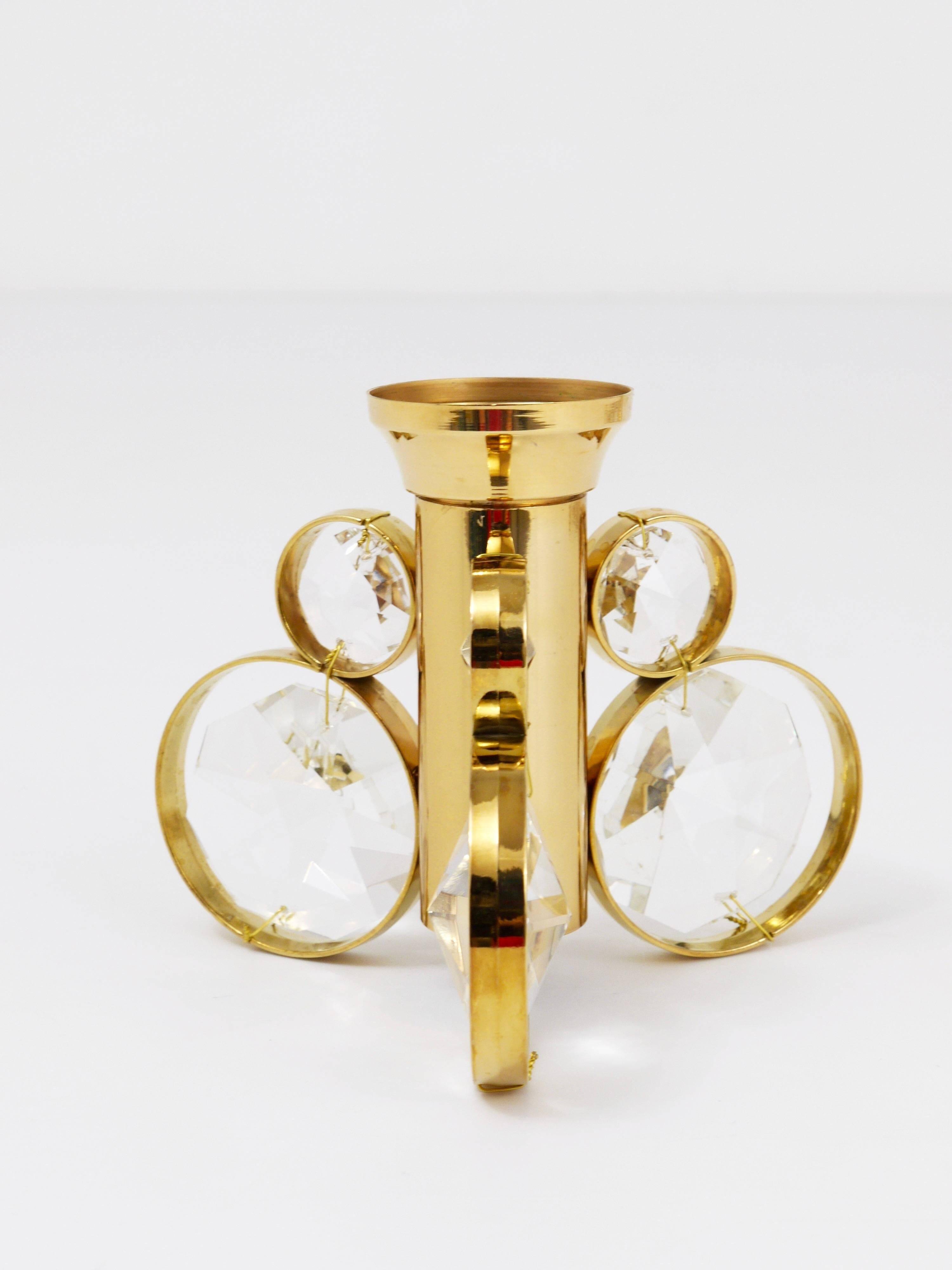 10 brass and crystal candle holders in the Palwa style by Gaetano Sciolari.