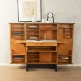 Classic home office from the 1950s, walnut veneer, illuminated interior