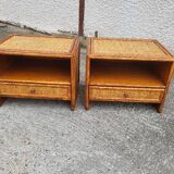 Pair of vintage maugrion rattan nightstands with drawers