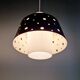 A pair of Scandinavian pendant lights in white opaline and black lacquered metal, 1960.
