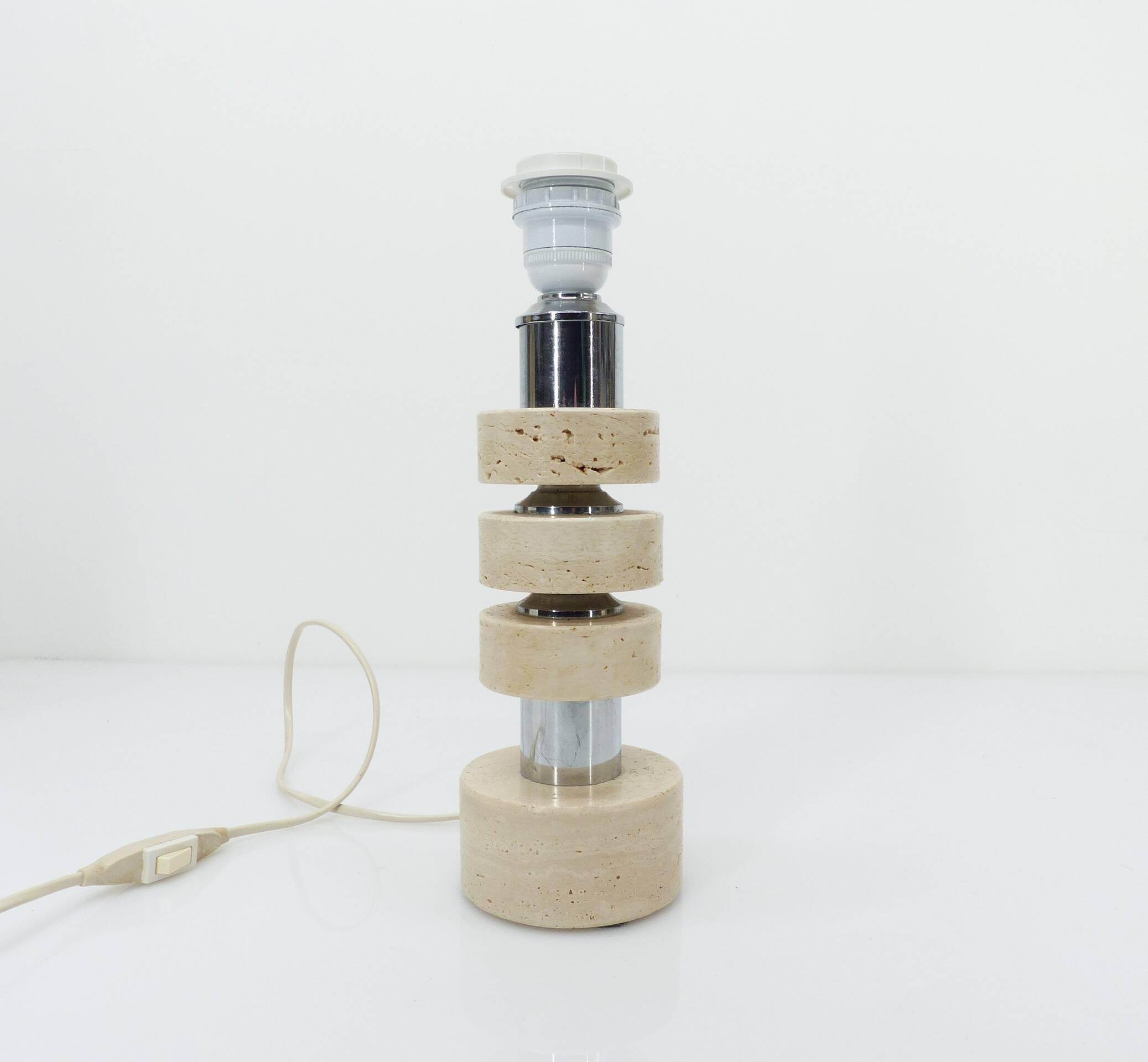 Table lamp in travertine and chrome, Italy, 1970s