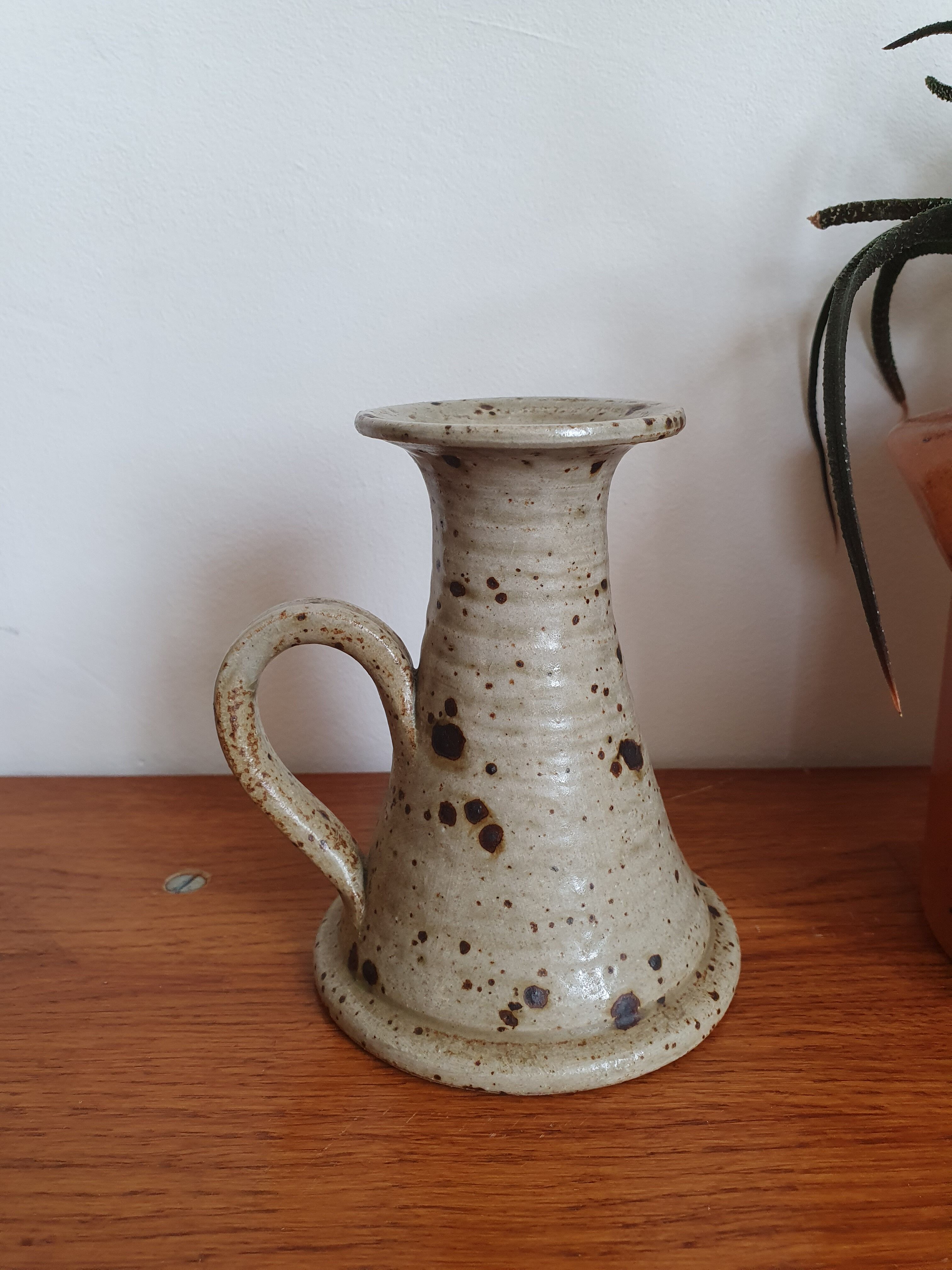 Speckled stoneware candle holder