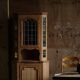 Mid-century Danish corner cabinet in oak with leaded glass, 1940s.