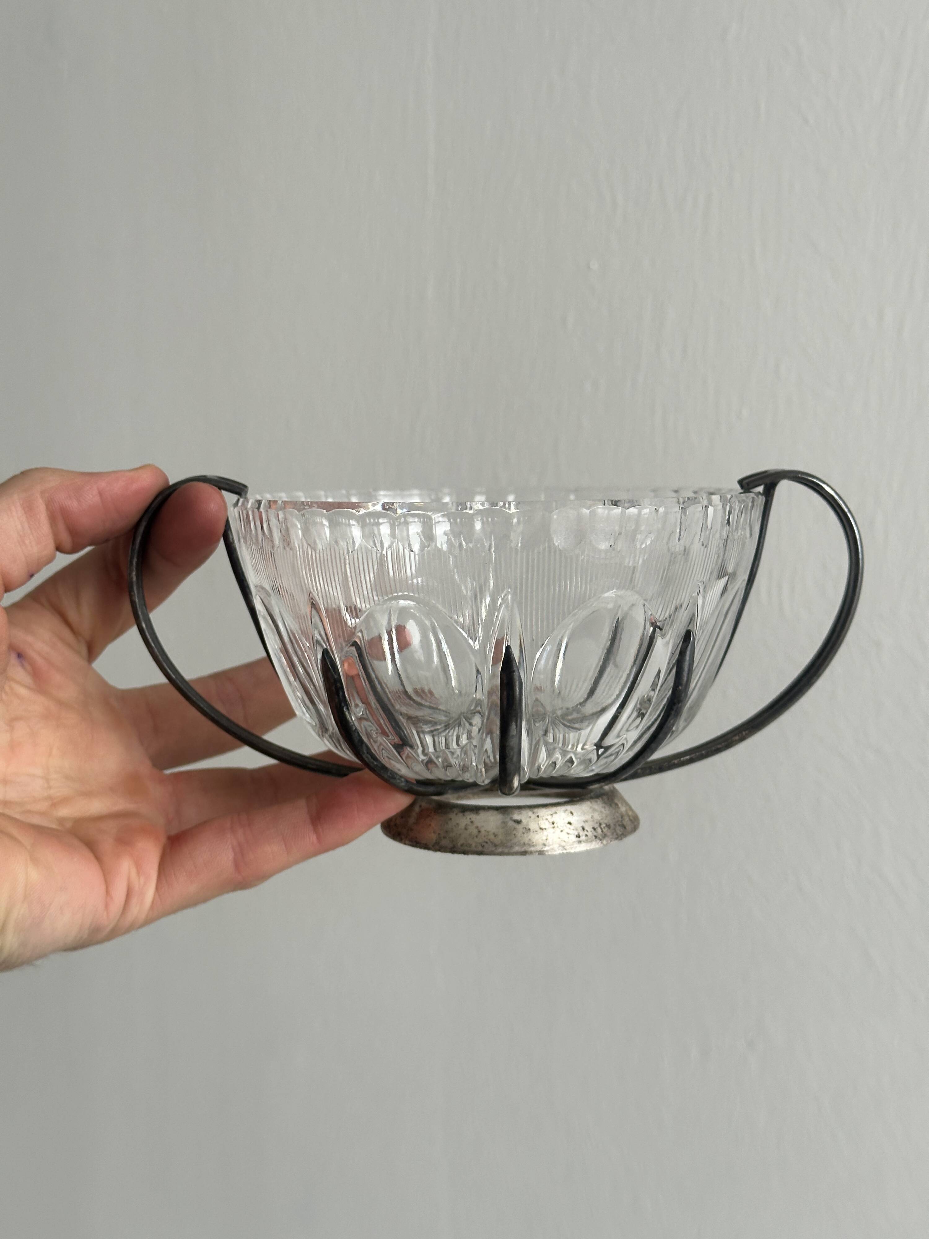 Vintage glass and silver metal sugar bowl