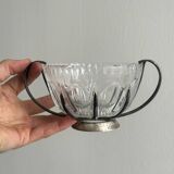 Sucrier vintage en verre et métal argenté