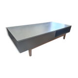 Table basse grise, 2 tiroirs, 1 espace ouvert artic