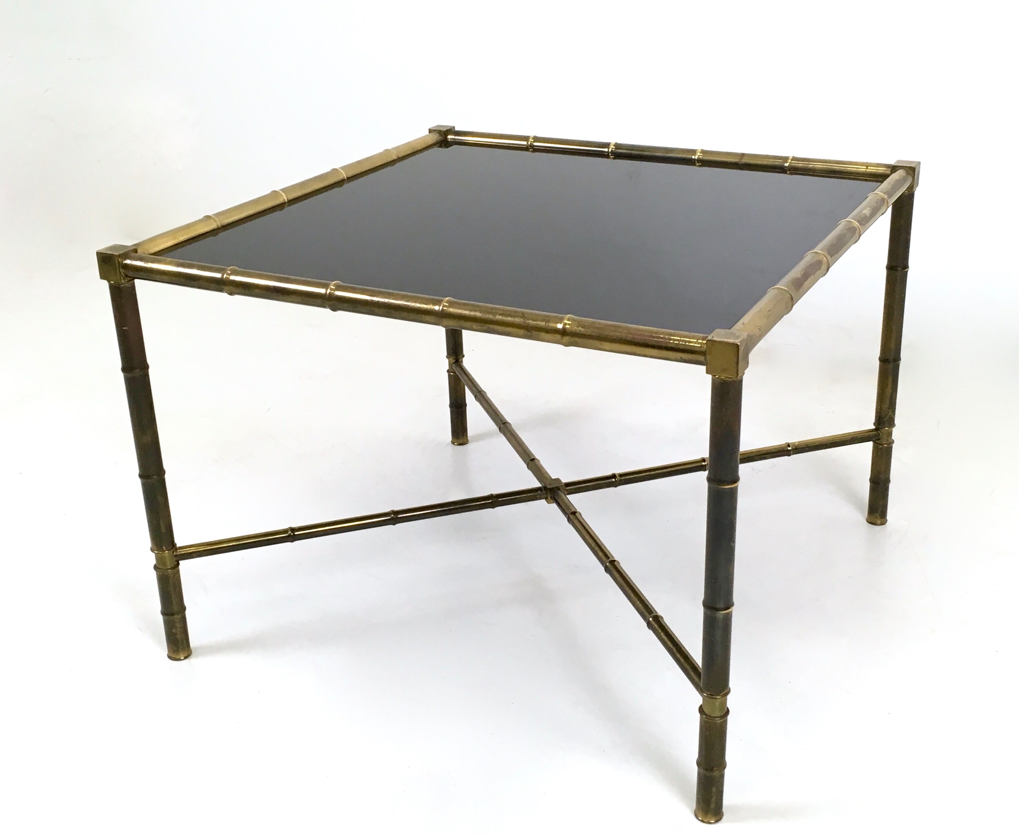 Brass and black opaline glass coffee table, France  1950s