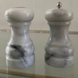 White marble pepper mill and salt shaker set