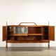 Vintage buffet in walnut veneer and glass, Italy, 1950s-1960s.