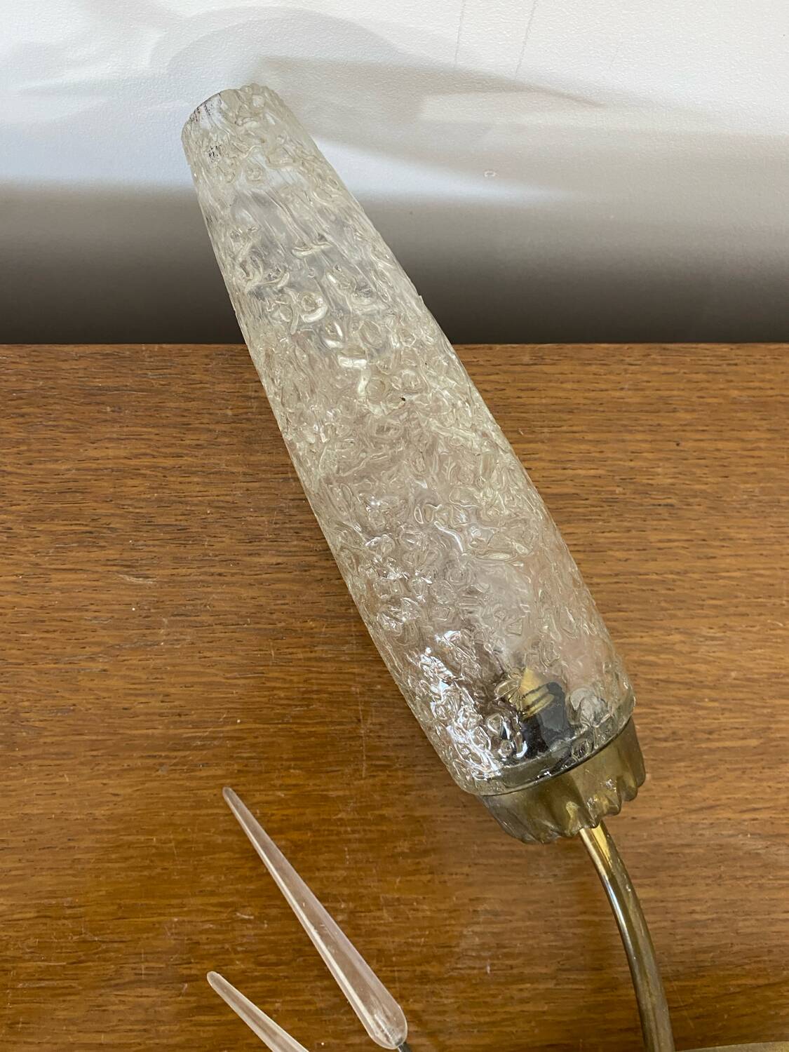 Antique wall lamp  brass + vintage glass tulip