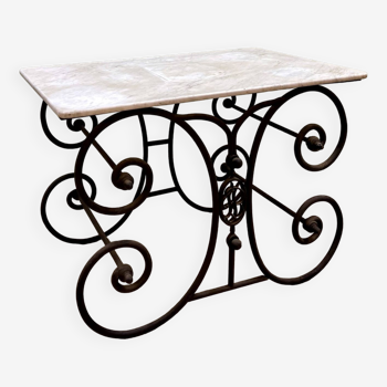 Butcher's Table In Wrought Iron And Marble 19th Century