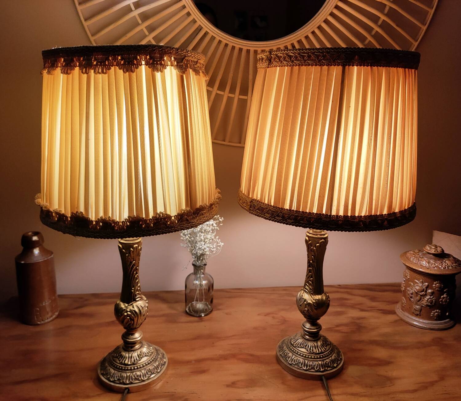 Pair of vintage brass bedside lamps