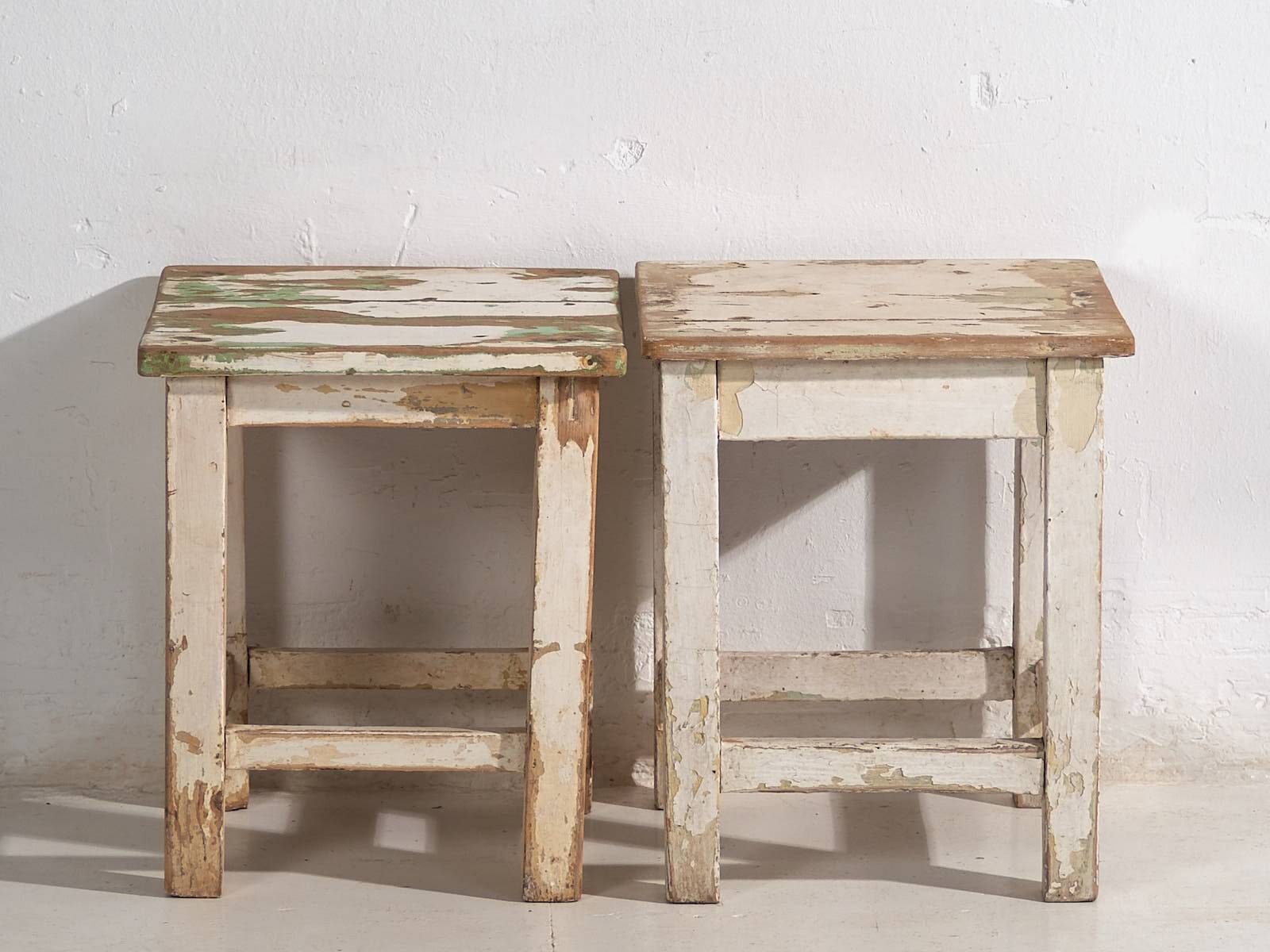 Antique white coffee tables (circa 1920). 2-piece set