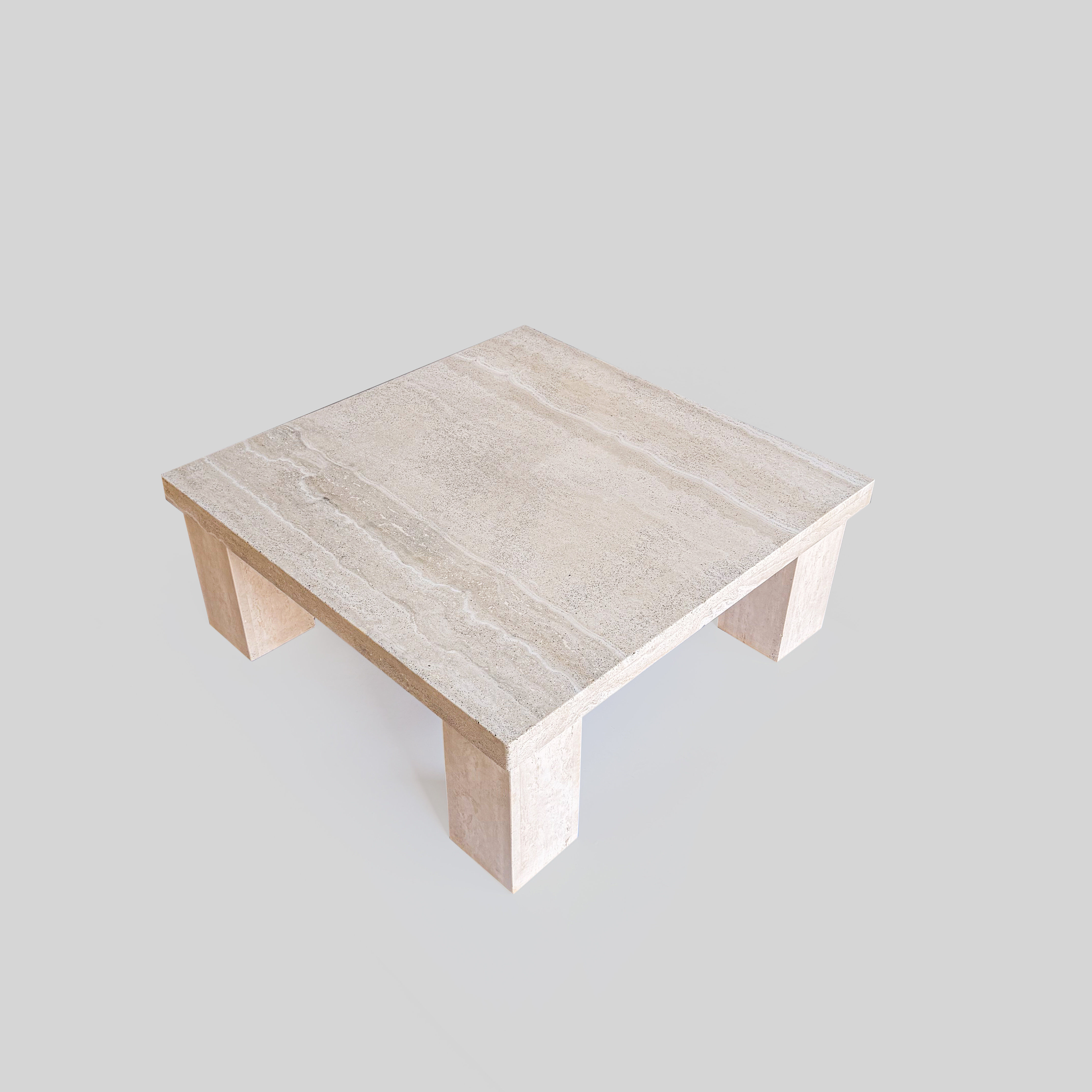 Vintage travertine square coffee table, 1980s.