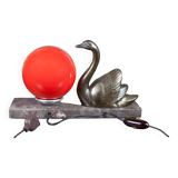 Lamp signed M.Leducq, table lamp swan regulates on marble, ball lamp, art deco lamp, 30's