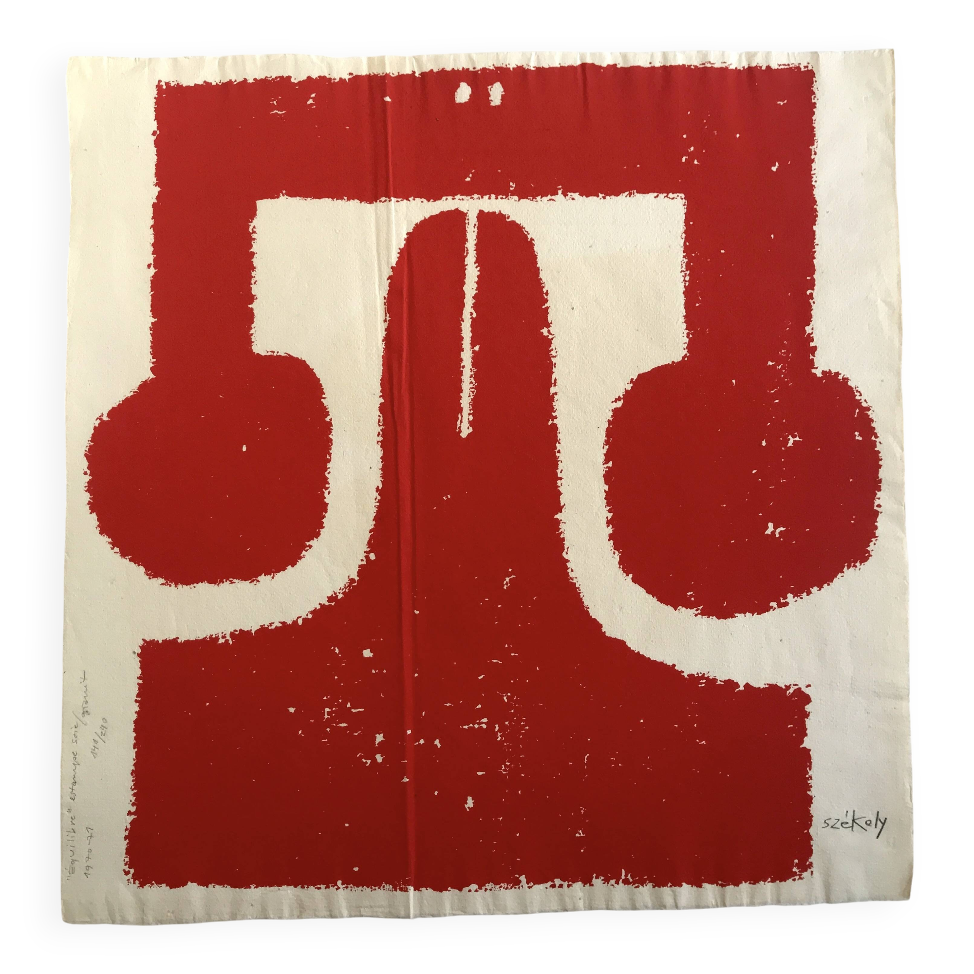 Pierre SZÉKELY, Equilibre, 1971. Silkscreen relief signed in pencil