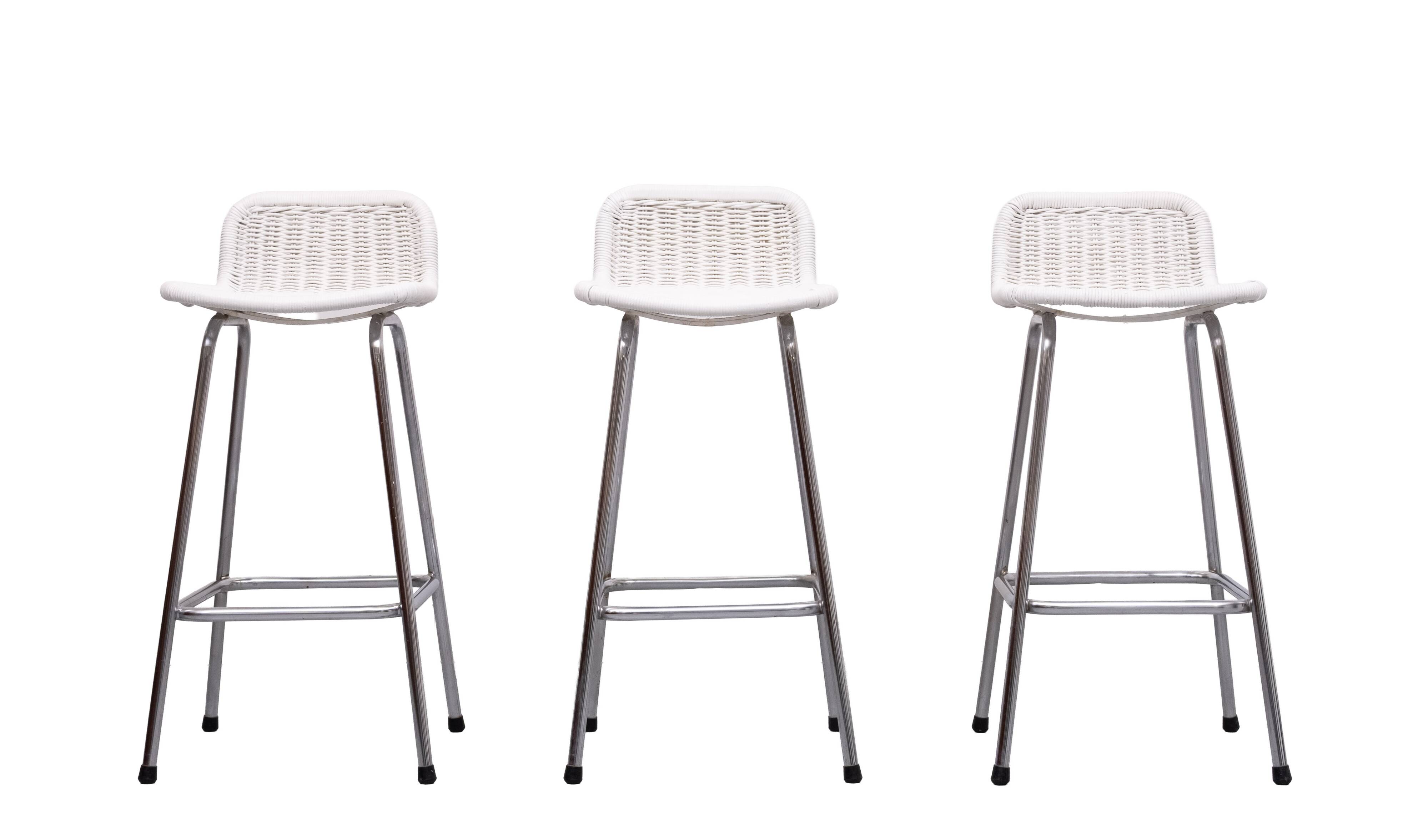 Rohe Noordwolde set of 3 Rattan Bar Stools 1960s Holland