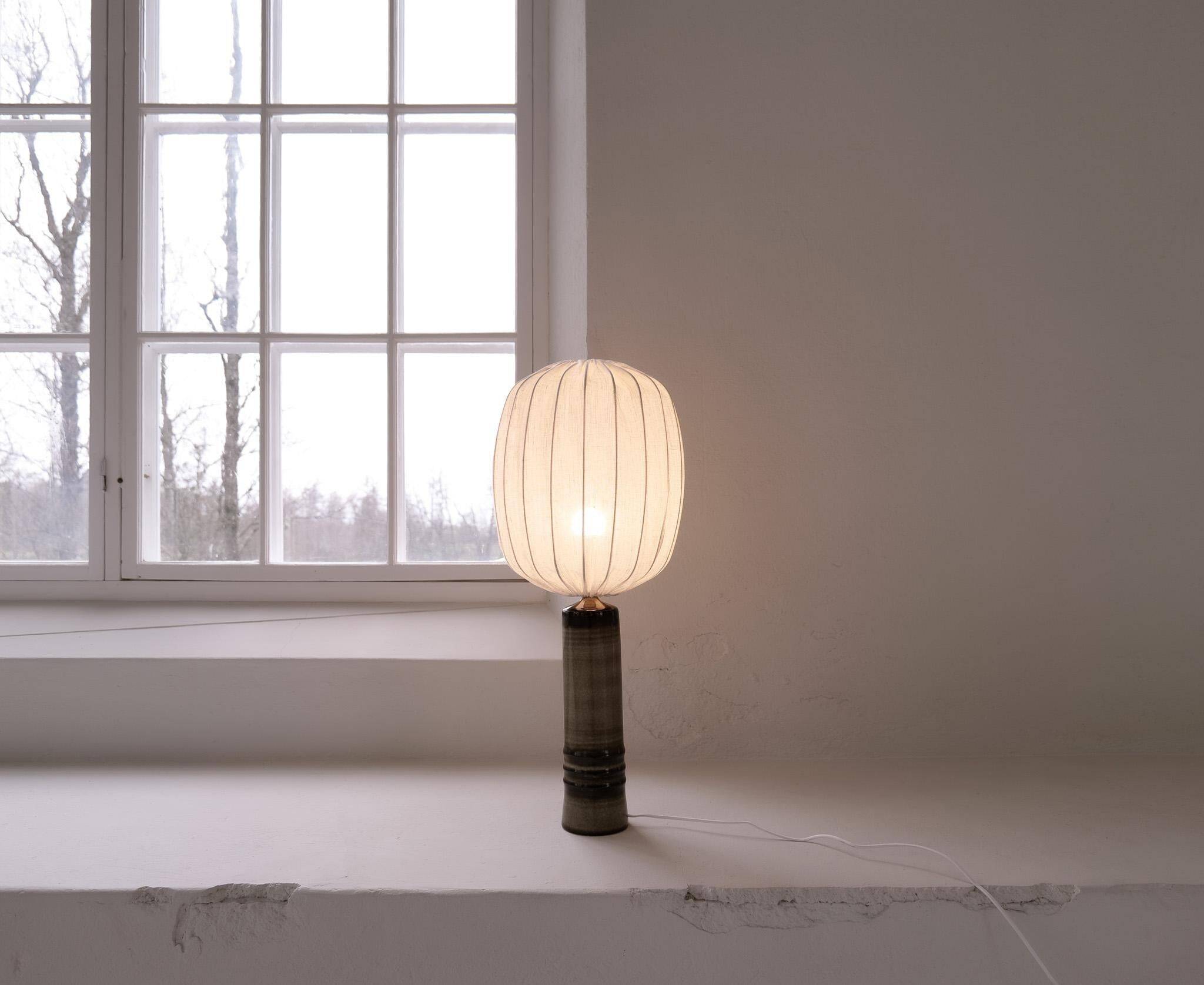 Mid-century modern ceramic table lamp in earthy tones Rörstrand Olle Alberius Sweden