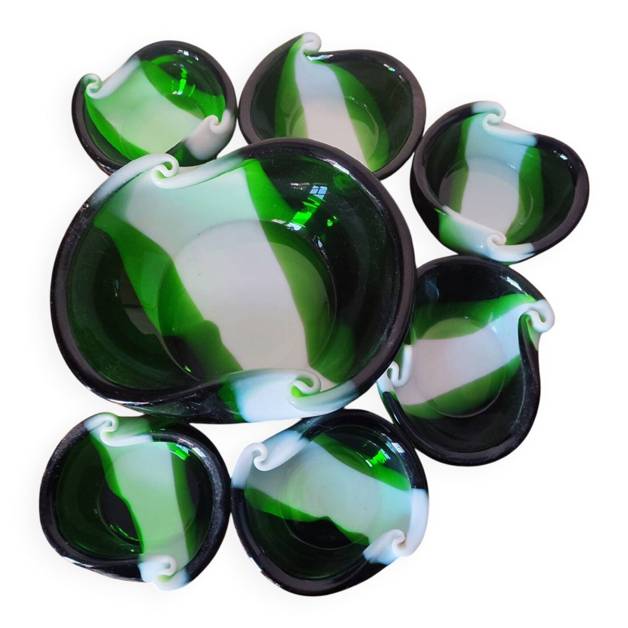 Murano glass salad bowl and ramekins