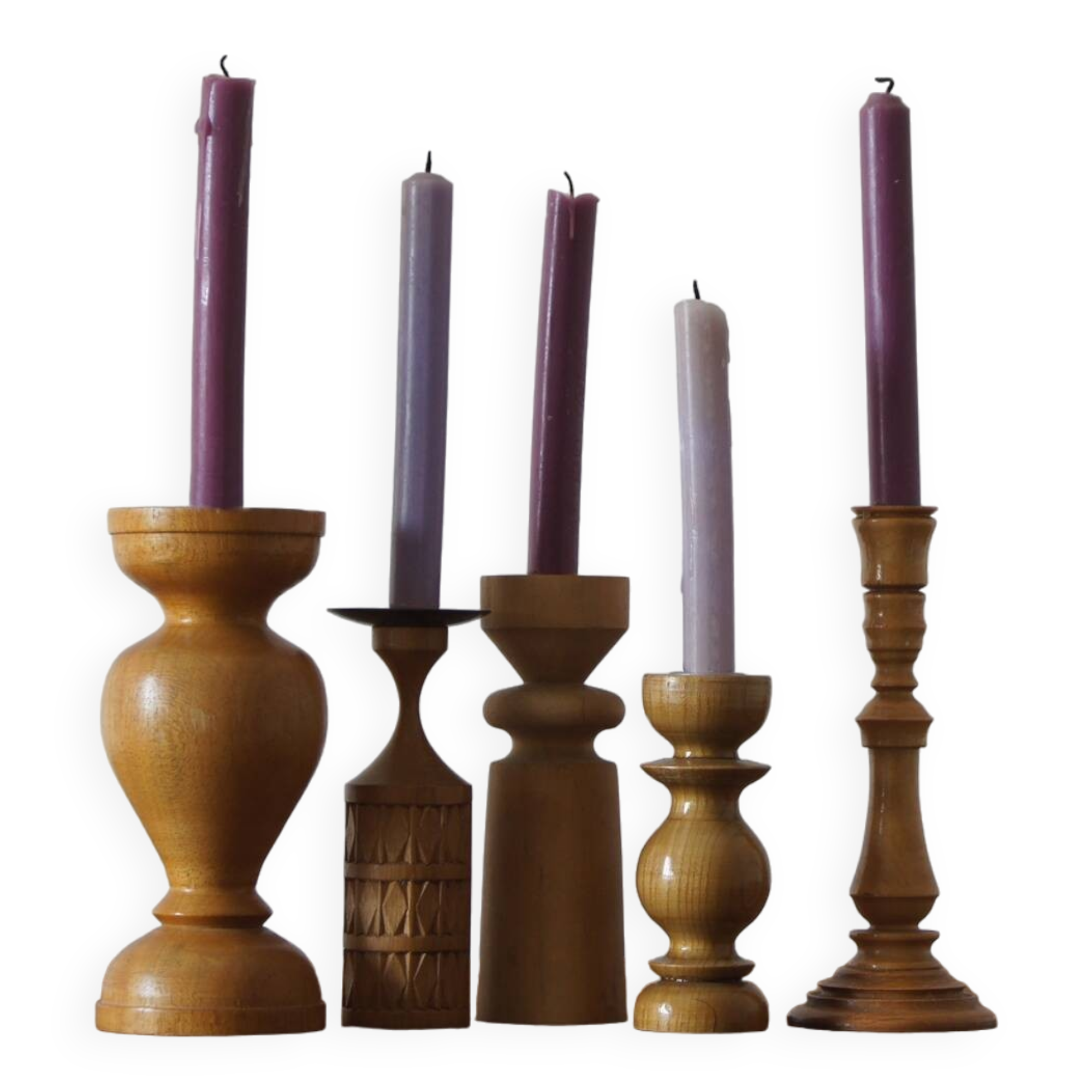 Bougeoirs scandinaves en bois, lot de 5