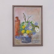 Huile sur toile originale suédoise – « Vase de fleurs » par Carola Bergling