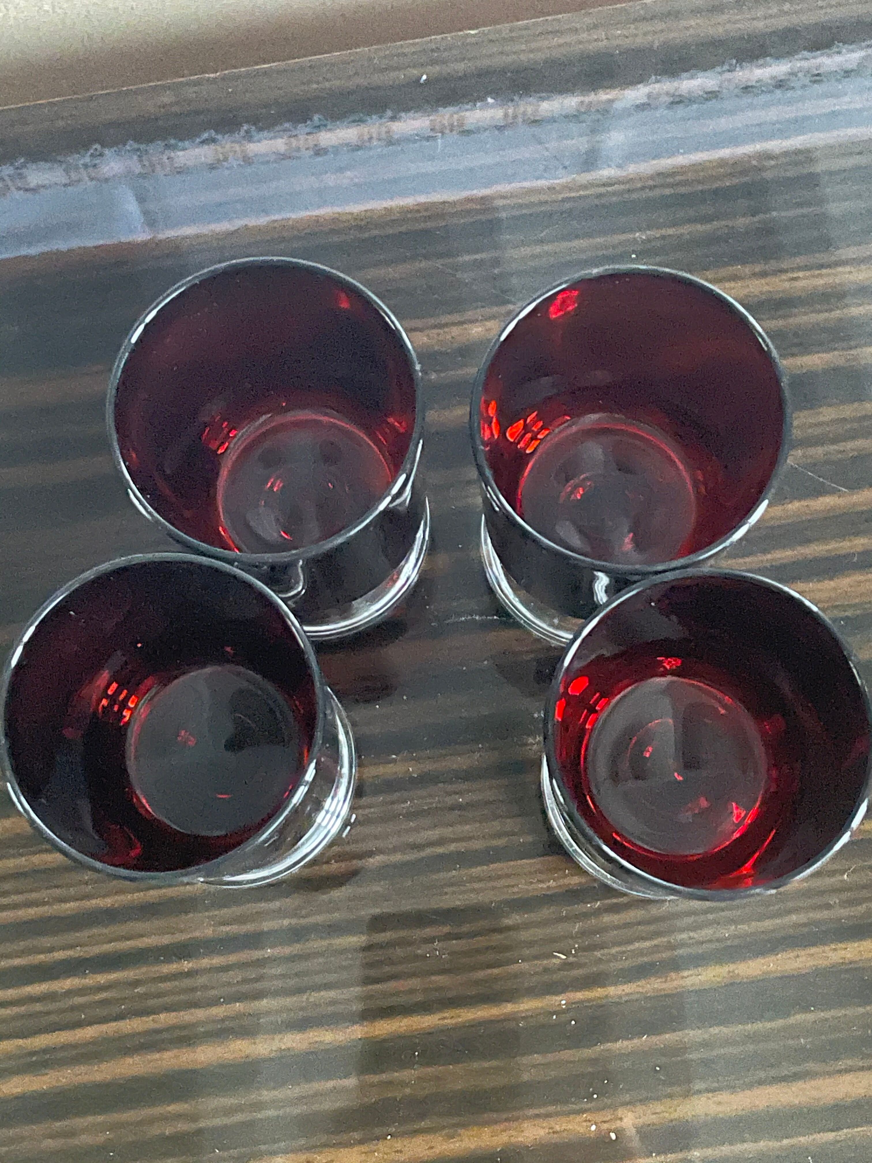 4 red glasses arçon France vintage