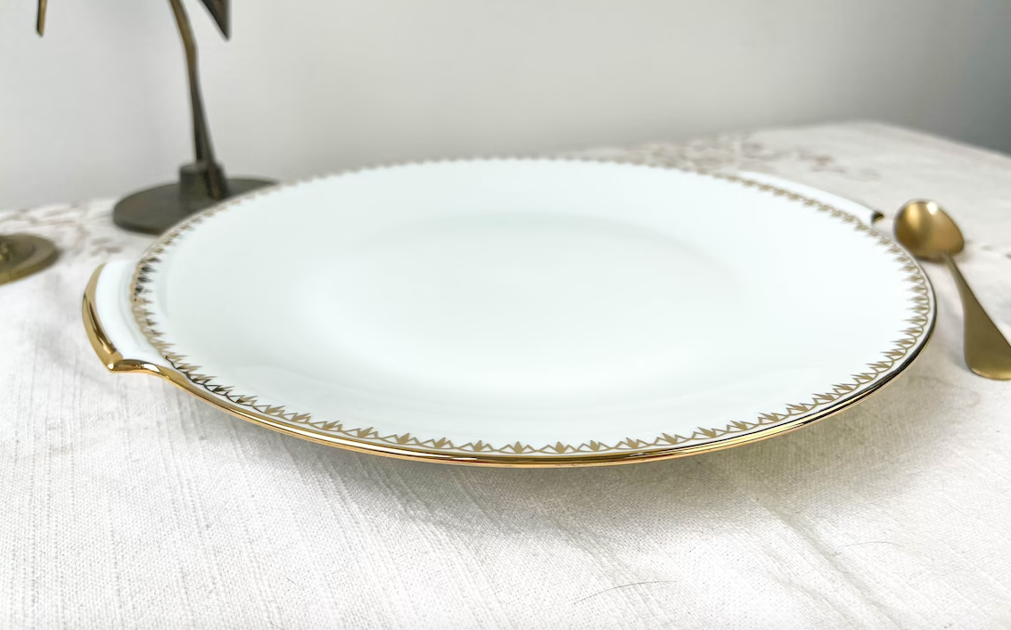 Golden white porcelain pie dish from Sologne Lamotte 6