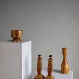 Carved wooden candle holders and bowl set | Sweden | 1970s