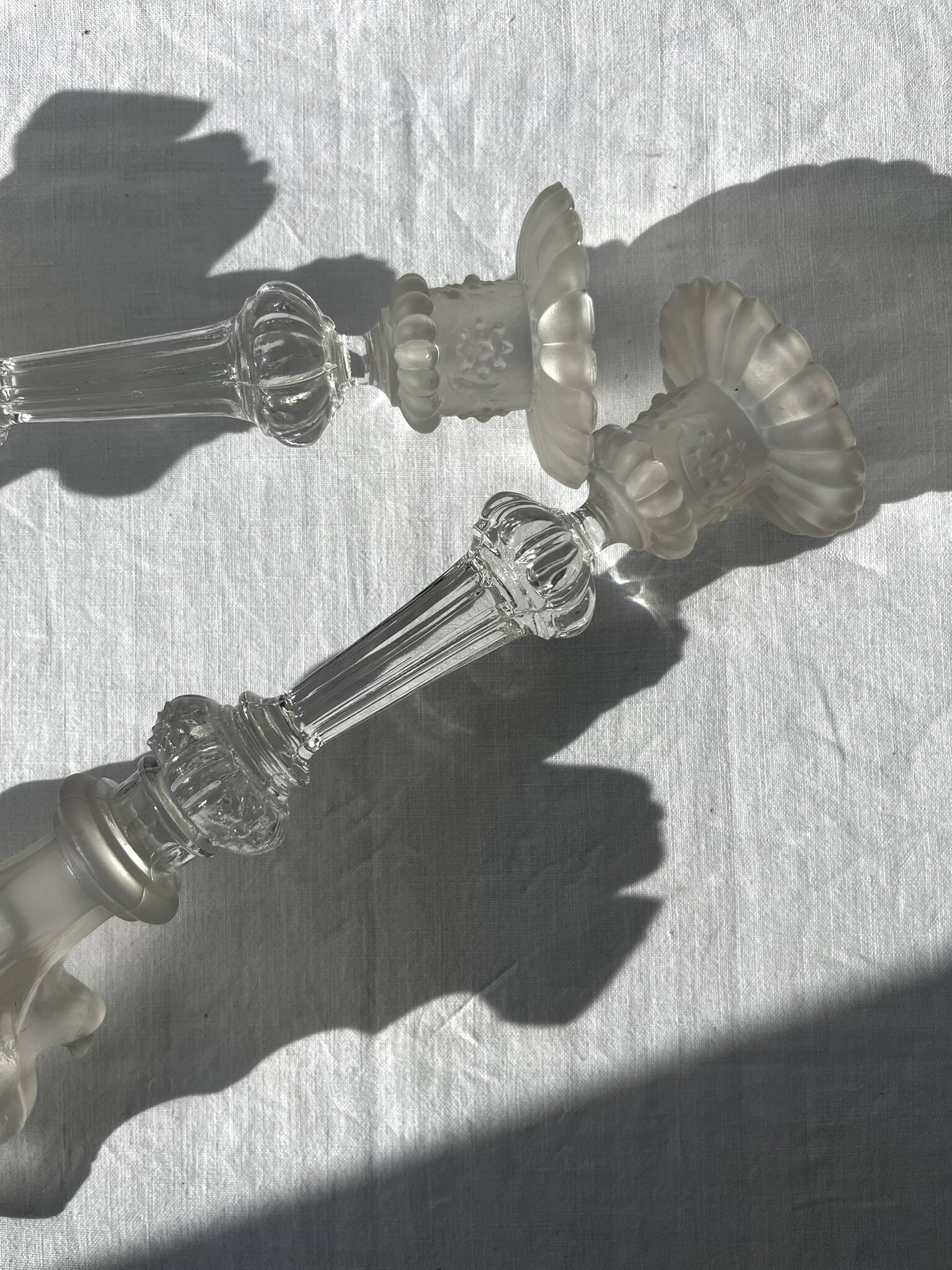 Pair of Griffon candlesticks in Val Saint Lambert crystal, Belgium.