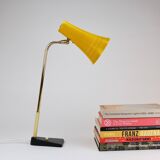 Yellow desk, table or accent lamp by J.T. Kalmar, brass and iron, Vienna, Austria, 1950s.