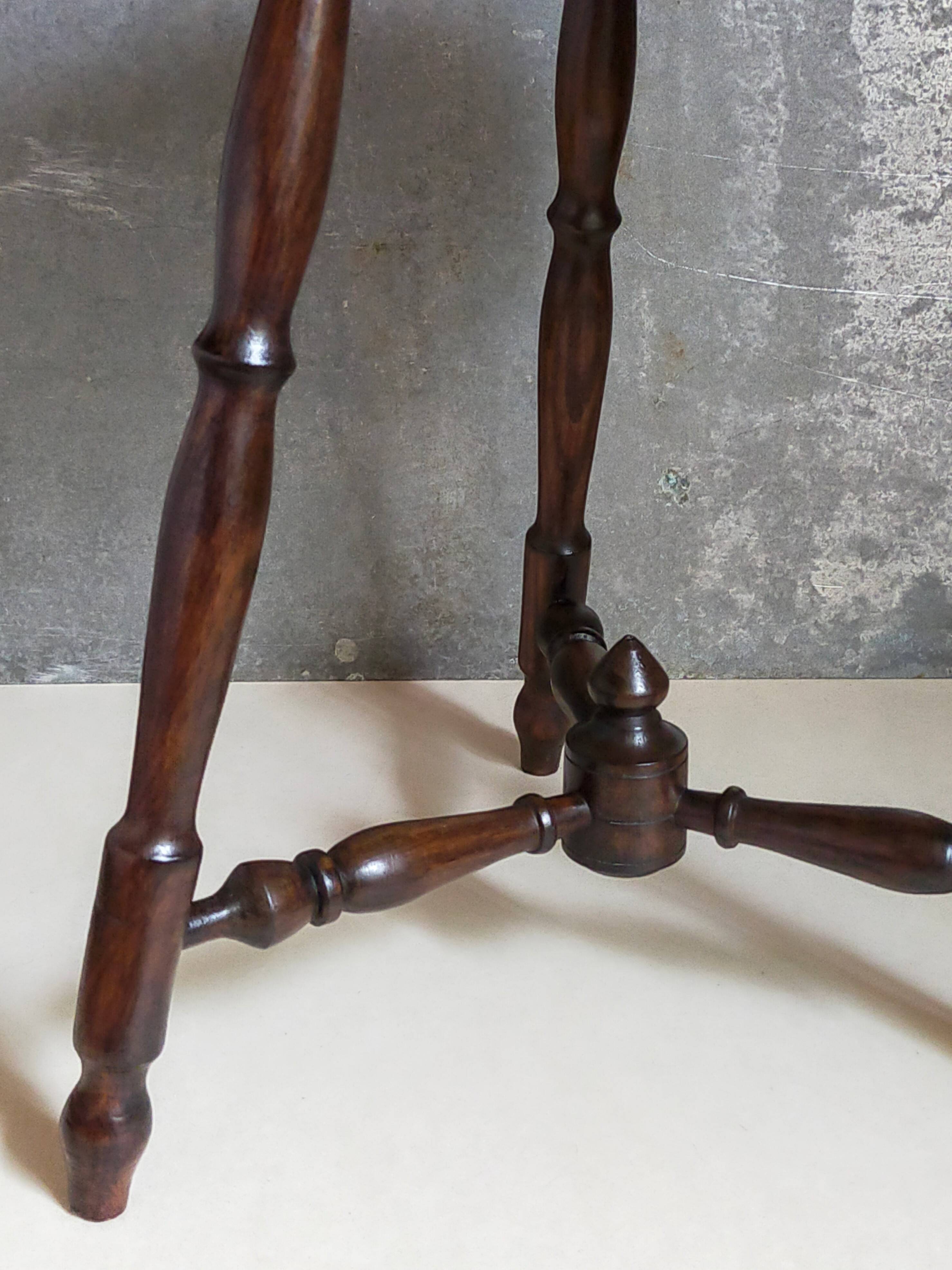 Vintage turned solid wood tripod stool