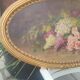 Elliptical table still life bouquet of flowers oil on wood by Lillie Honnorat