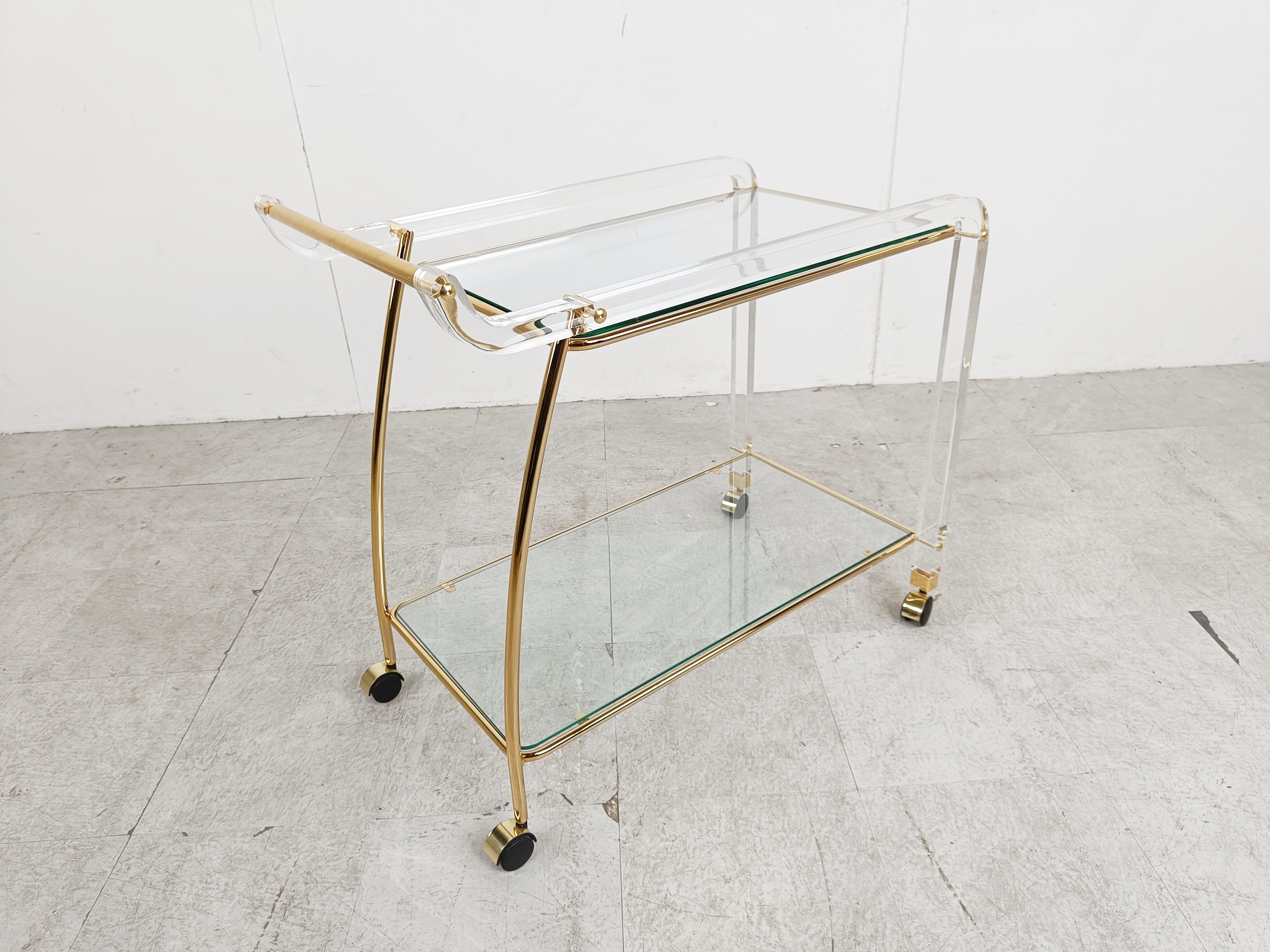 Brass and lucite drinks trolley, 1970s