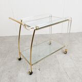 Chariot à boissons en laiton et lucite, années 1970