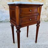 Table de chevet style Louis XVI, marbre de Carrare et acajou