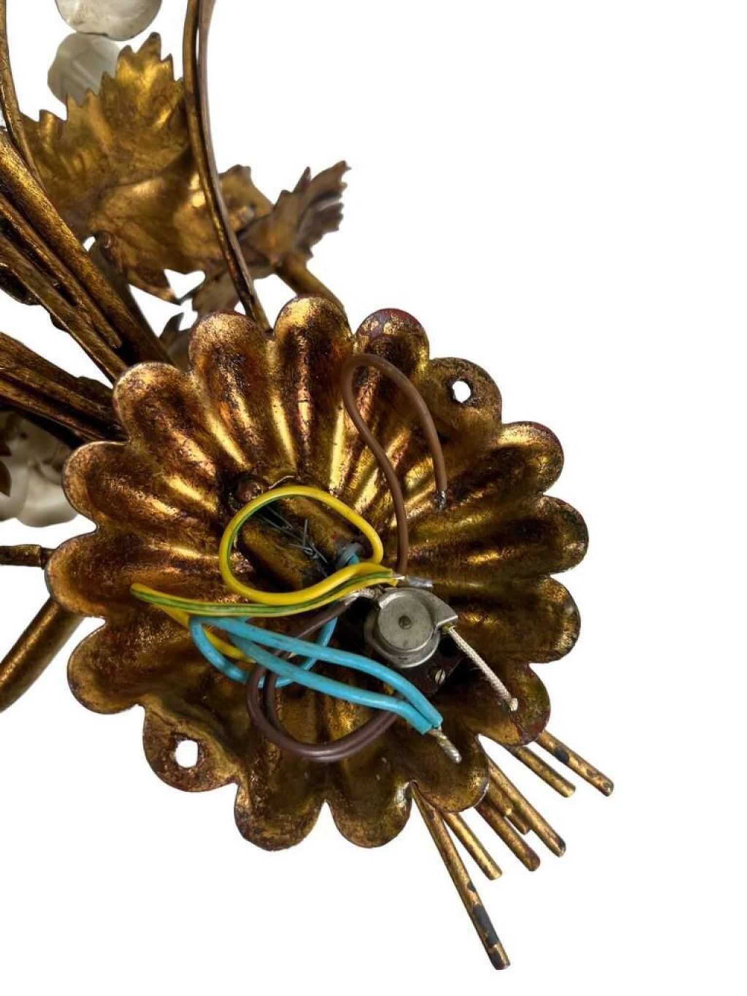 Vintage wheat 'golden' wall light with flowers: french style