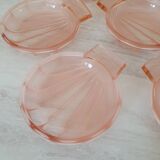 8 pink glass scallop shell bowls