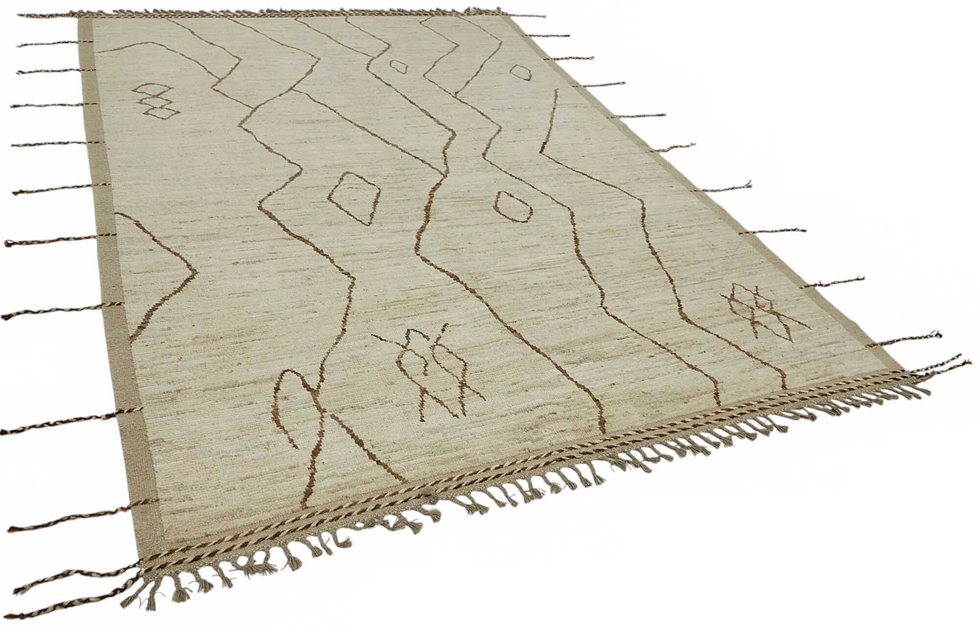 Hand-Knotted Tribal Unique 208 cm x 303 cm Beige Wool Carpet