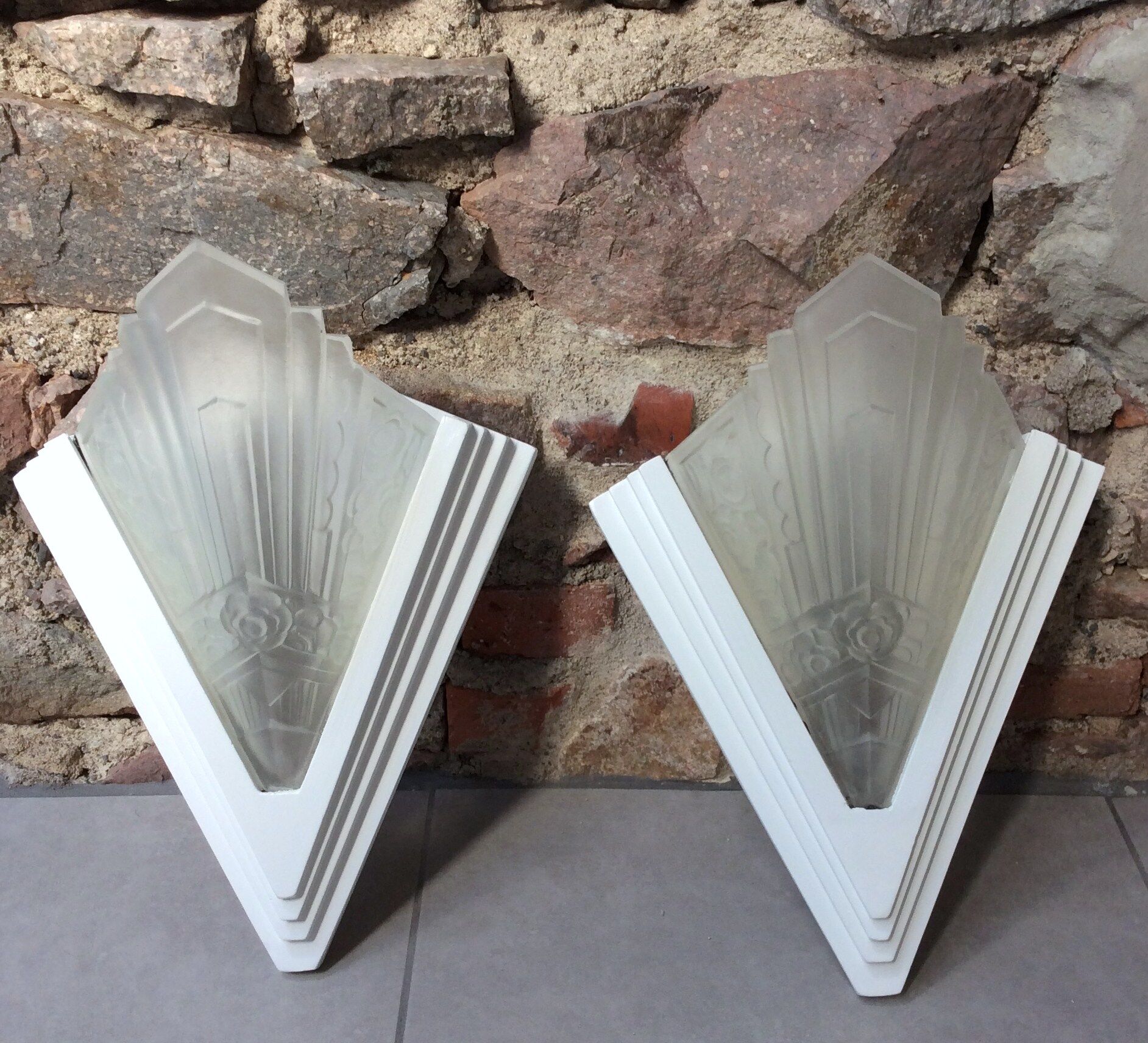 Pair of art deco-style pressed glass sconces