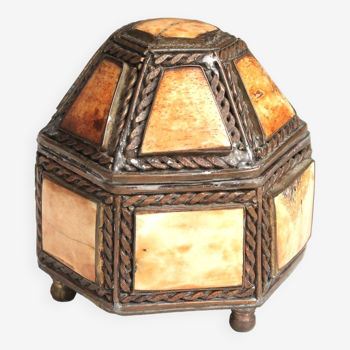 Moroccan copper and bone jewelry box, 1960s