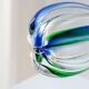 Vase en verre vintage Murano Archimede Seguso XL, transparent avec détails bleus et verts, forme citrouille, Italie années 1970