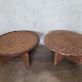 Ensemble de 6 poufs et 2 tables basses en cordes et rotins