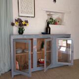 Glazed enfilade antique workbench – blue patina