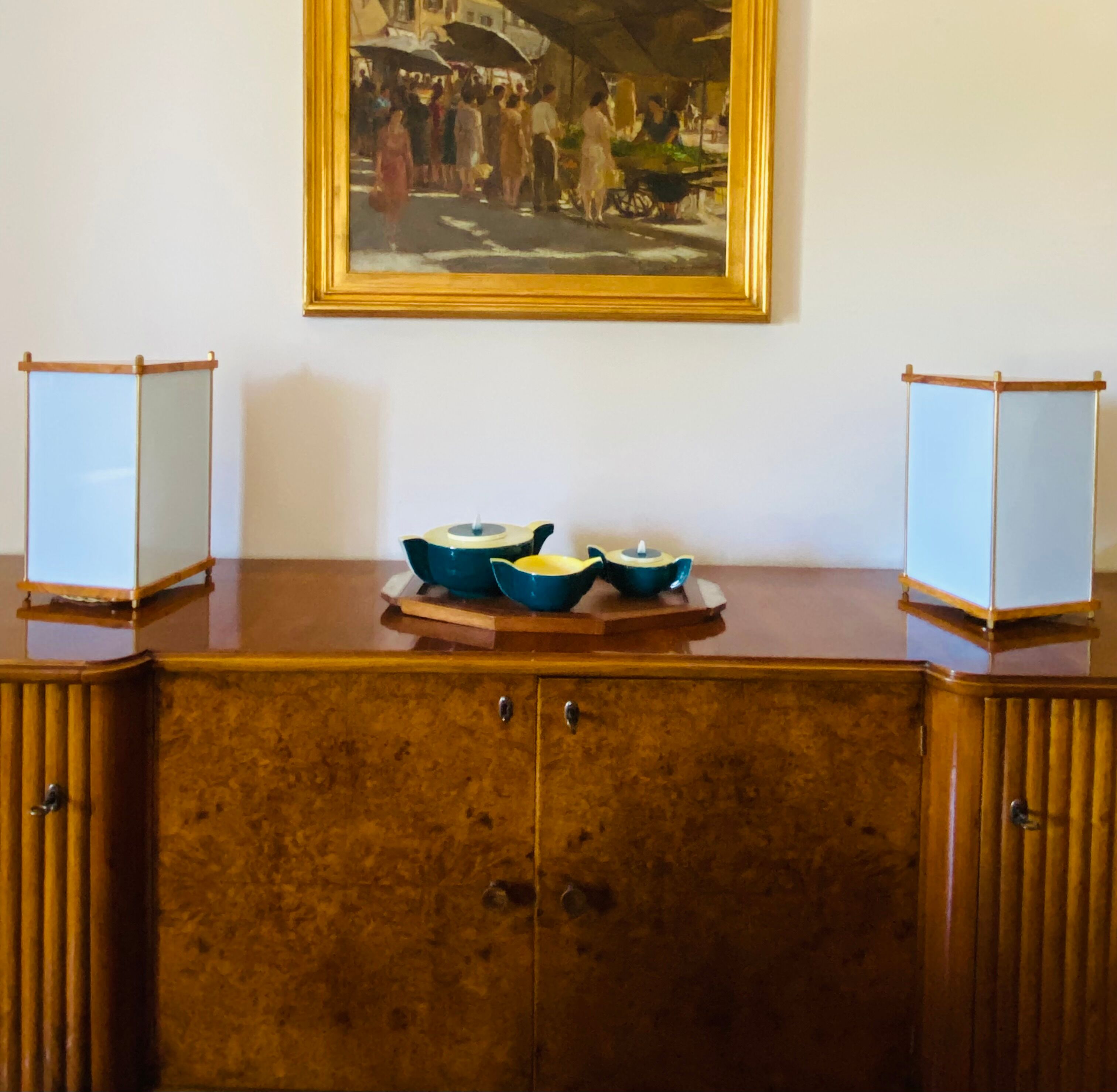 Leonardo Mosso 2 palisander and brass table lamps, Italy 1970s