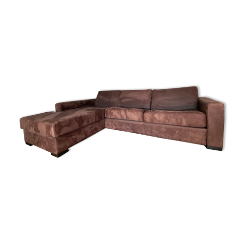 4/5-seat brown velvet convertible sofa | Selency