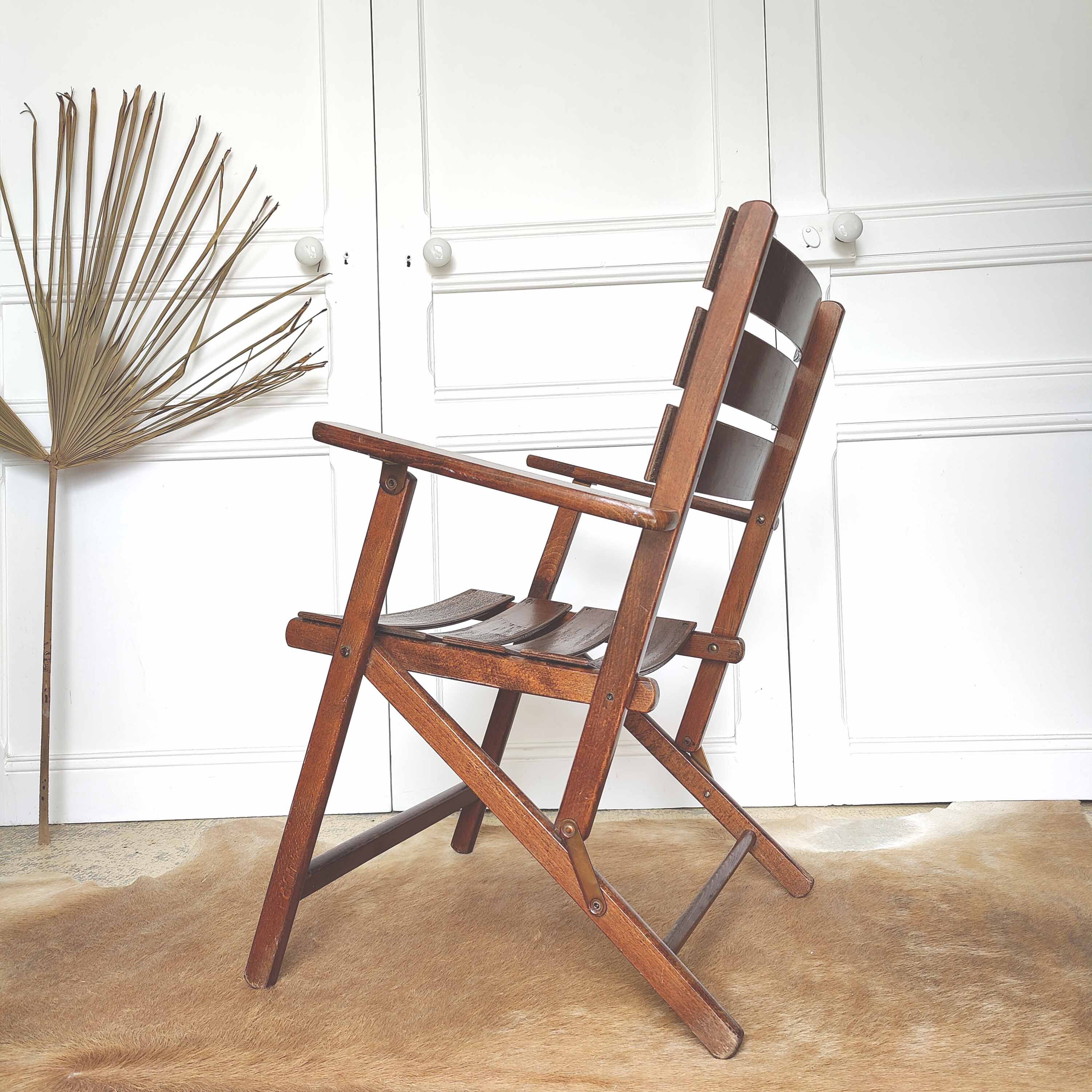 Pair of folding wooden armchairs