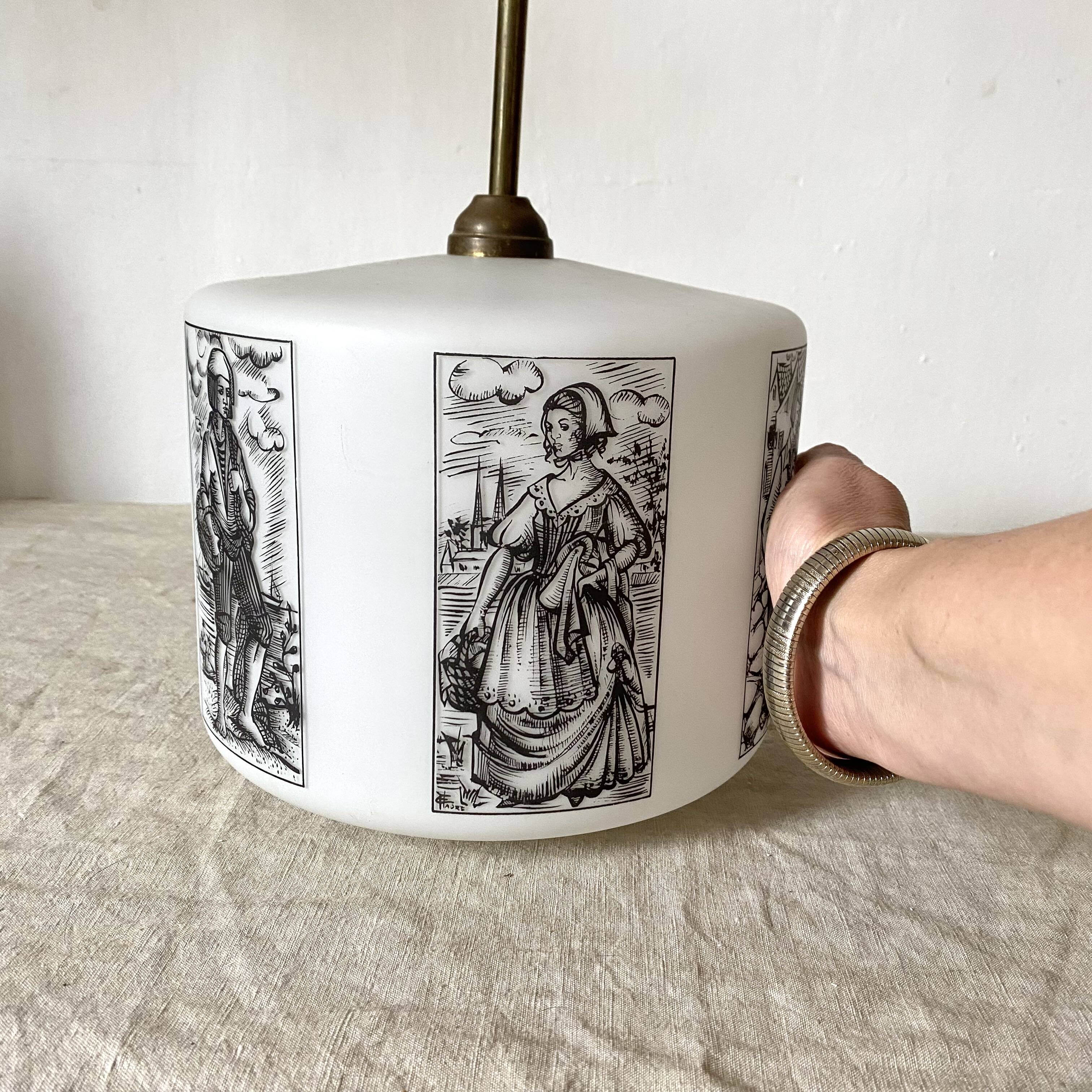 50s-60s pendant light in black and white opaline glass