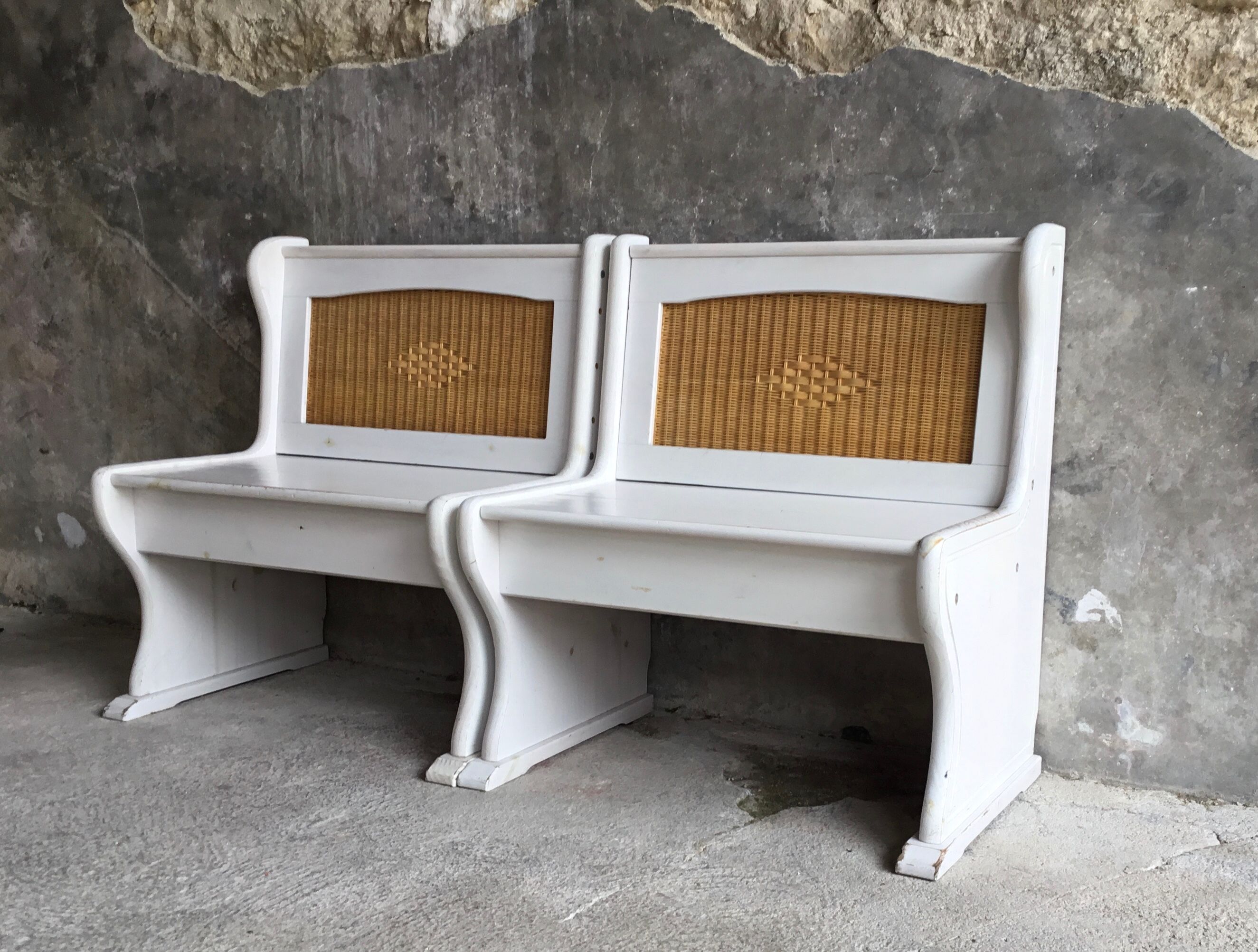 Pair of wooden and wicker chest benches - vintage - 1960